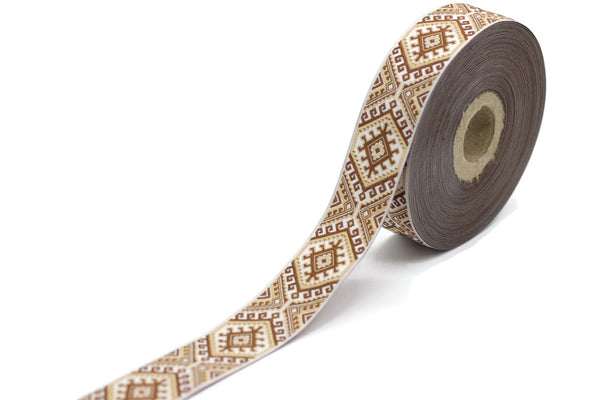 25mm Brown embroidered ribbon, Jacquard ribbon, 0.98inc, Decorative ribbon, Craft Ribbon, Jacquard trim, costume ribbon, sewing trim, 25708