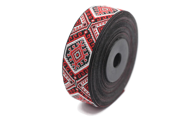 25mm Red/Black embroidered ribbon, Jacquard ribbon, 0.98, Decorative ribbon, Craft Ribbon, Jacquard trim, costume ribbon, sewing trim, 25708