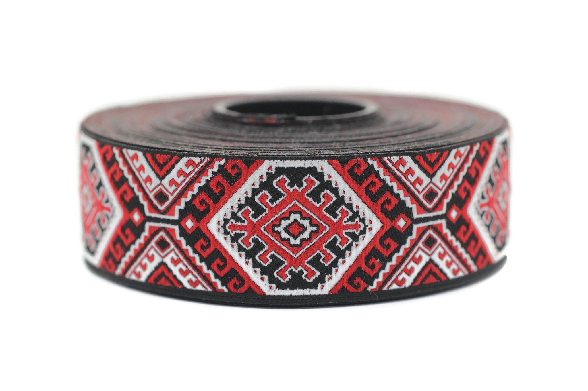 25mm Red/Black embroidered ribbon, Jacquard ribbon, 0.98, Decorative ribbon, Craft Ribbon, Jacquard trim, costume ribbon, sewing trim, 25708