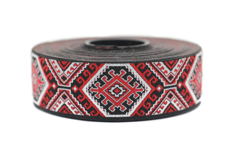 25mm Red/Black embroidered ribbon, Jacquard ribbon, 0.98, Decorative ribbon, Craft Ribbon, Jacquard trim, costume ribbon, sewing trim, 25708