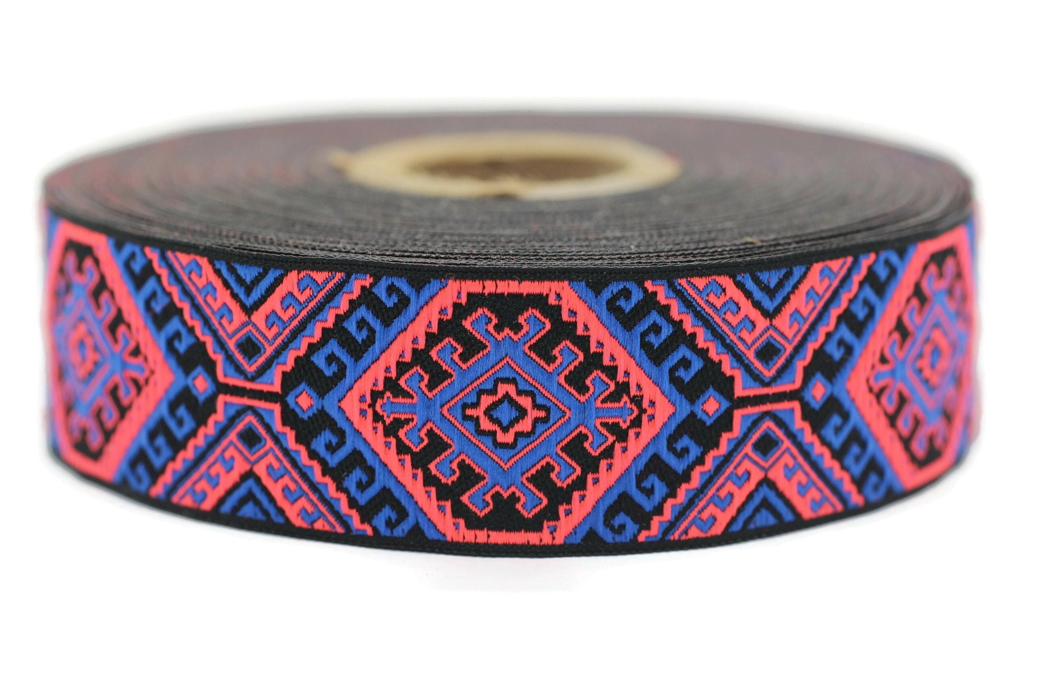 25mm Blue/Pink embroidered ribbon, Jacquard ribbon, 0.98 Decorative ribbon, Craft Ribbon, Jacquard trim, costume ribbon, sewing trim, 25708