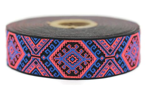 25mm Blue/Pink embroidered ribbon, Jacquard ribbon, 0.98 Decorative ribbon, Craft Ribbon, Jacquard trim, costume ribbon, sewing trim, 25708