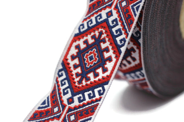 25mm Red embroidered ribbon, Jacquard ribbon, 0.98inc, Decorative ribbon, Craft Ribbon, Jacquard trim, costume ribbon, sewing trim, 25708