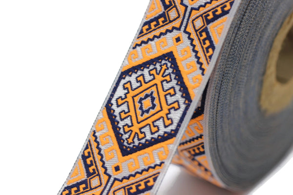 25mm Orange embroidered ribbon, Jacquard ribbon, 0.98inc, Decorative ribbon, Craft Ribbon, Jacquard trim, costume ribbon, sewing trim, 25708