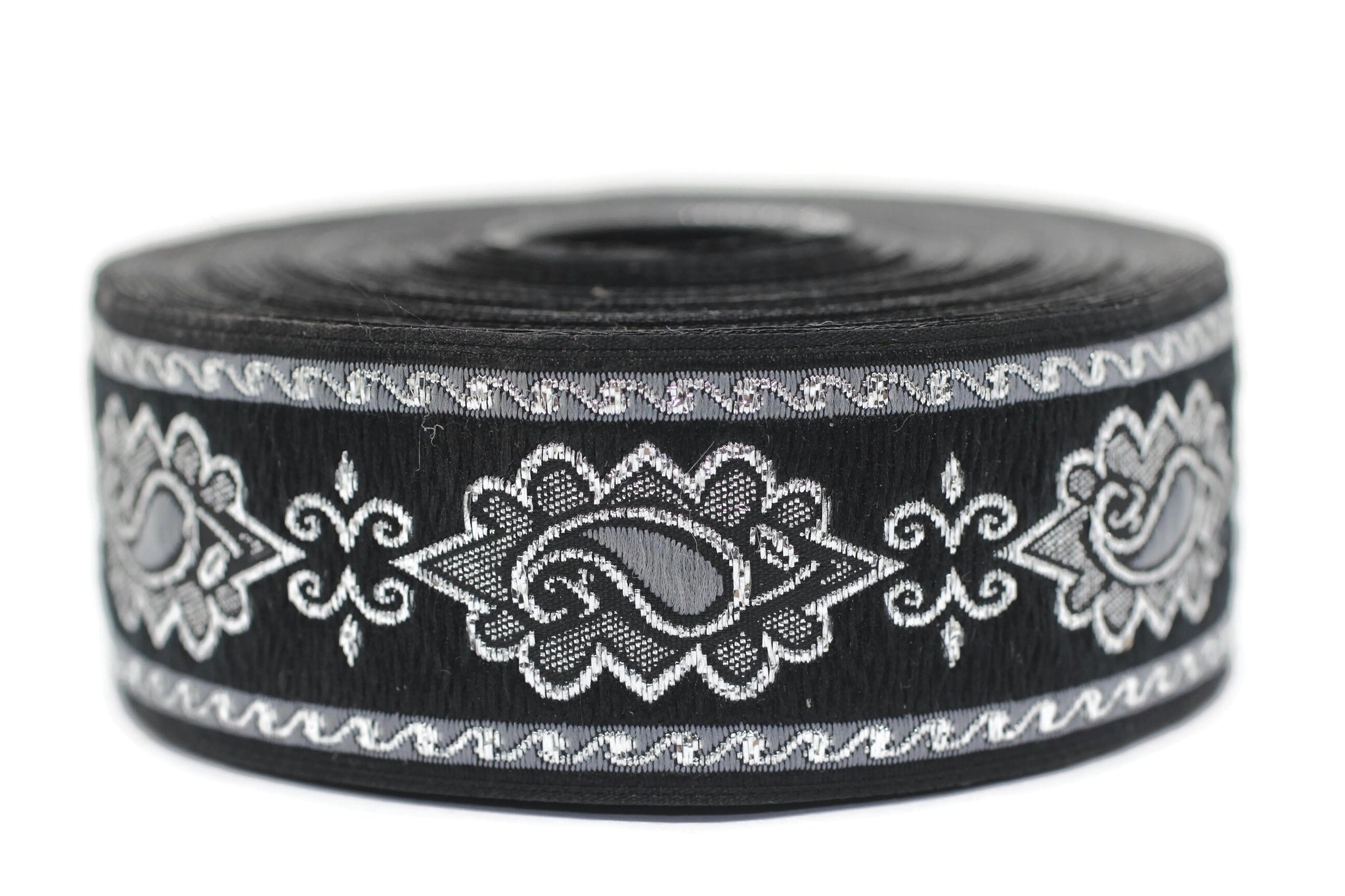 35 mm Grey medieval Motive ribbon (1.37 inches), renaissance trim, otantic ribbon, jacquard ribbons, fabric ribbon, vintage trim, 35907