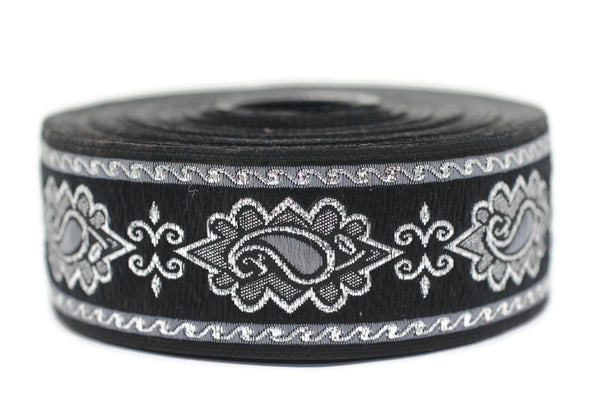 35 mm Grey medieval Motive ribbon (1.37 inches), renaissance trim, otantic ribbon, jacquard ribbons, fabric ribbon, vintage trim, 35907