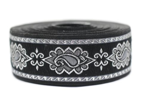 35 mm Grey medieval Motive ribbon (1.37 inches), renaissance trim, otantic ribbon, jacquard ribbons, fabric ribbon, vintage trim, 35907