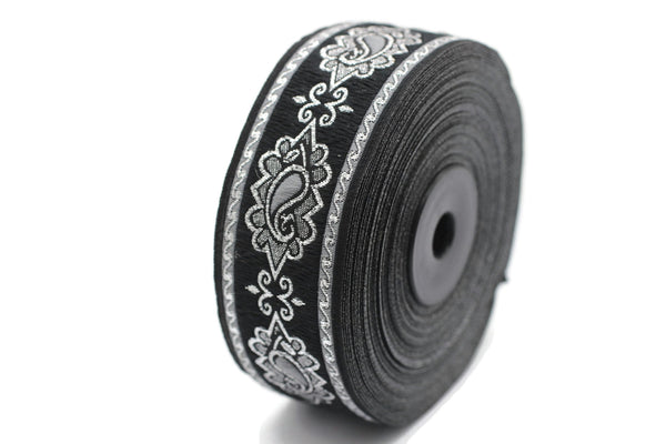 35 mm Grey medieval Motive ribbon (1.37 inches), renaissance trim, otantic ribbon, jacquard ribbons, fabric ribbon, vintage trim, 35907