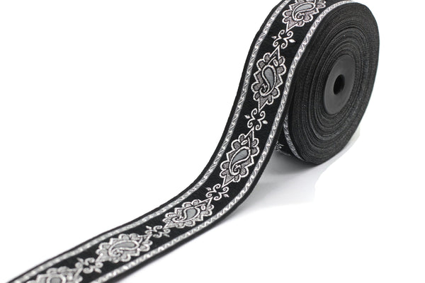 35 mm Grey medieval Motive ribbon (1.37 inches), renaissance trim, otantic ribbon, jacquard ribbons, fabric ribbon, vintage trim, 35907