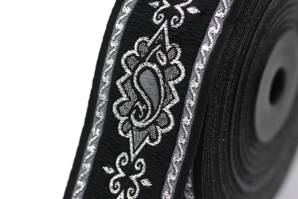 35 mm Grey medieval Motive ribbon (1.37 inches), renaissance trim, otantic ribbon, jacquard ribbons, fabric ribbon, vintage trim, 35907