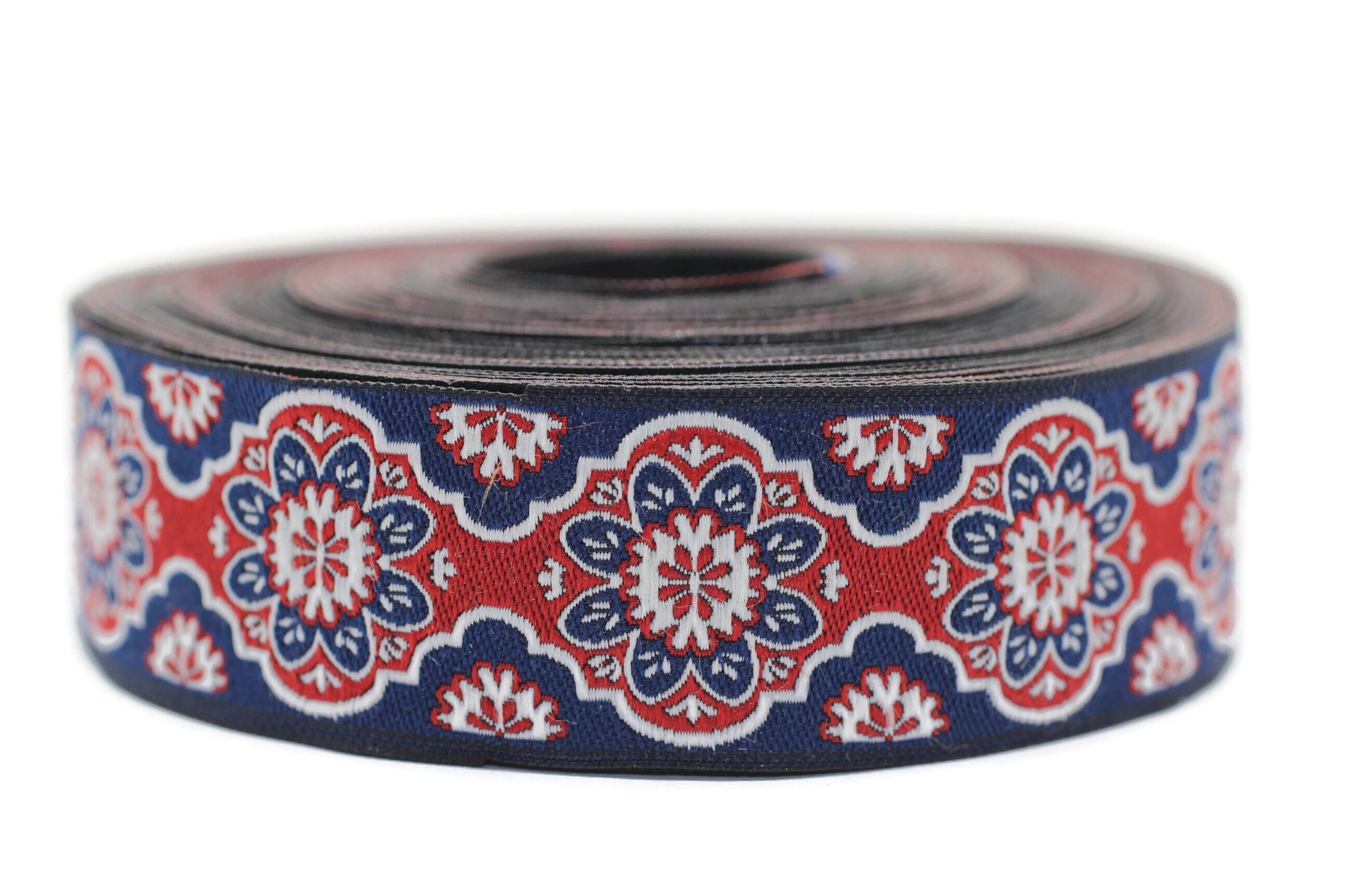 25 mm Red Floral ribbon, Jacquard ribbons, 0.98 inches, Decorative ribbon, Craft Ribbon, Jacquard trim, costume ribbon, sewing trim, 25707