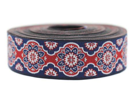 25 mm Red Floral ribbon, Jacquard ribbons, 0.98 inches, Decorative ribbon, Craft Ribbon, Jacquard trim, costume ribbon, sewing trim, 25707