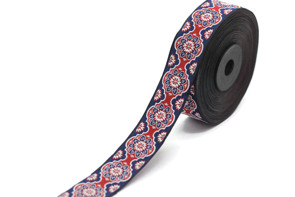 25 mm Red Floral ribbon, Jacquard ribbons, 0.98 inches, Decorative ribbon, Craft Ribbon, Jacquard trim, costume ribbon, sewing trim, 25707