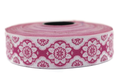 25 mm Pink Floral ribbon, Jacquard ribbon, 0.98 inches, Decorative ribbon, Craft Ribbon, Jacquard trim, costume ribbon, sewing trim, 25707