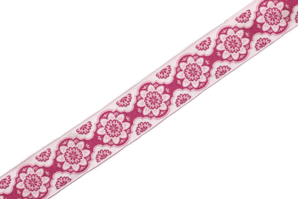 25 mm Pink Floral ribbon, Jacquard ribbon, 0.98 inches, Decorative ribbon, Craft Ribbon, Jacquard trim, costume ribbon, sewing trim, 25707