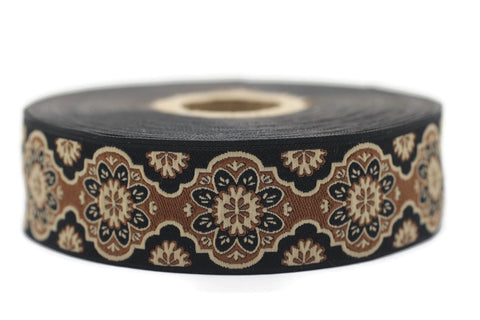25 mm Brown Floral ribbon, Jacquard ribbon, 0.98 inches, Decorative ribbon, Craft Ribbon, Jacquard trim, costume ribbon, sewing trim, 25707