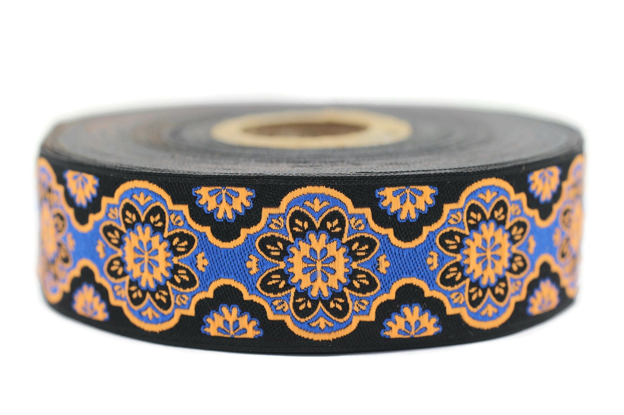 25 mm Orange Floral ribbon, Jacquard ribbon, 0.98 inches, Decorative ribbon, Craft Ribbon, Jacquard trim, costume ribbon, sewing trim, 25707