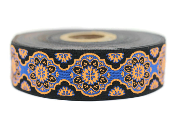 25 mm Orange Floral ribbon, Jacquard ribbon, 0.98 inches, Decorative ribbon, Craft Ribbon, Jacquard trim, costume ribbon, sewing trim, 25707