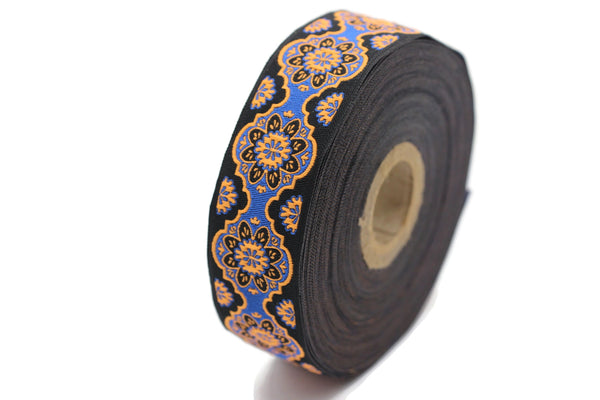 25 mm Orange Floral ribbon, Jacquard ribbon, 0.98 inches, Decorative ribbon, Craft Ribbon, Jacquard trim, costume ribbon, sewing trim, 25707