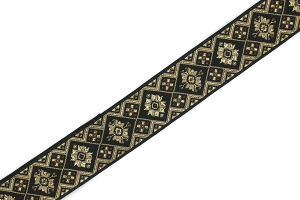 25 mm Golden Geometric Ribbon (0.98 inches), Geometric trim, jacquard trim, craft supplies, vintage trim, jacquard ribbon, 25975