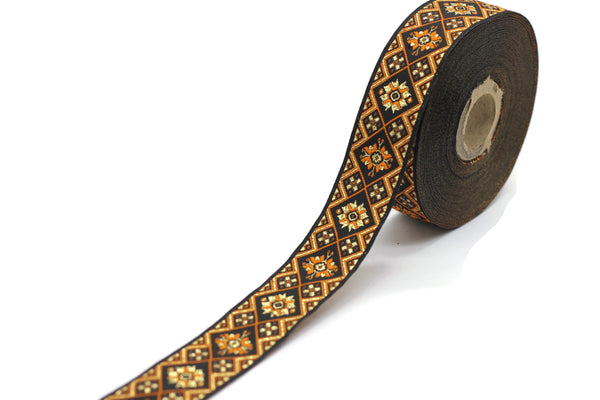 25 mm Orange Geometric Ribbon (0.98 inches), Geometric trim, jacquard trim, craft supplies, vintage trim, jacquard ribbon, 25975