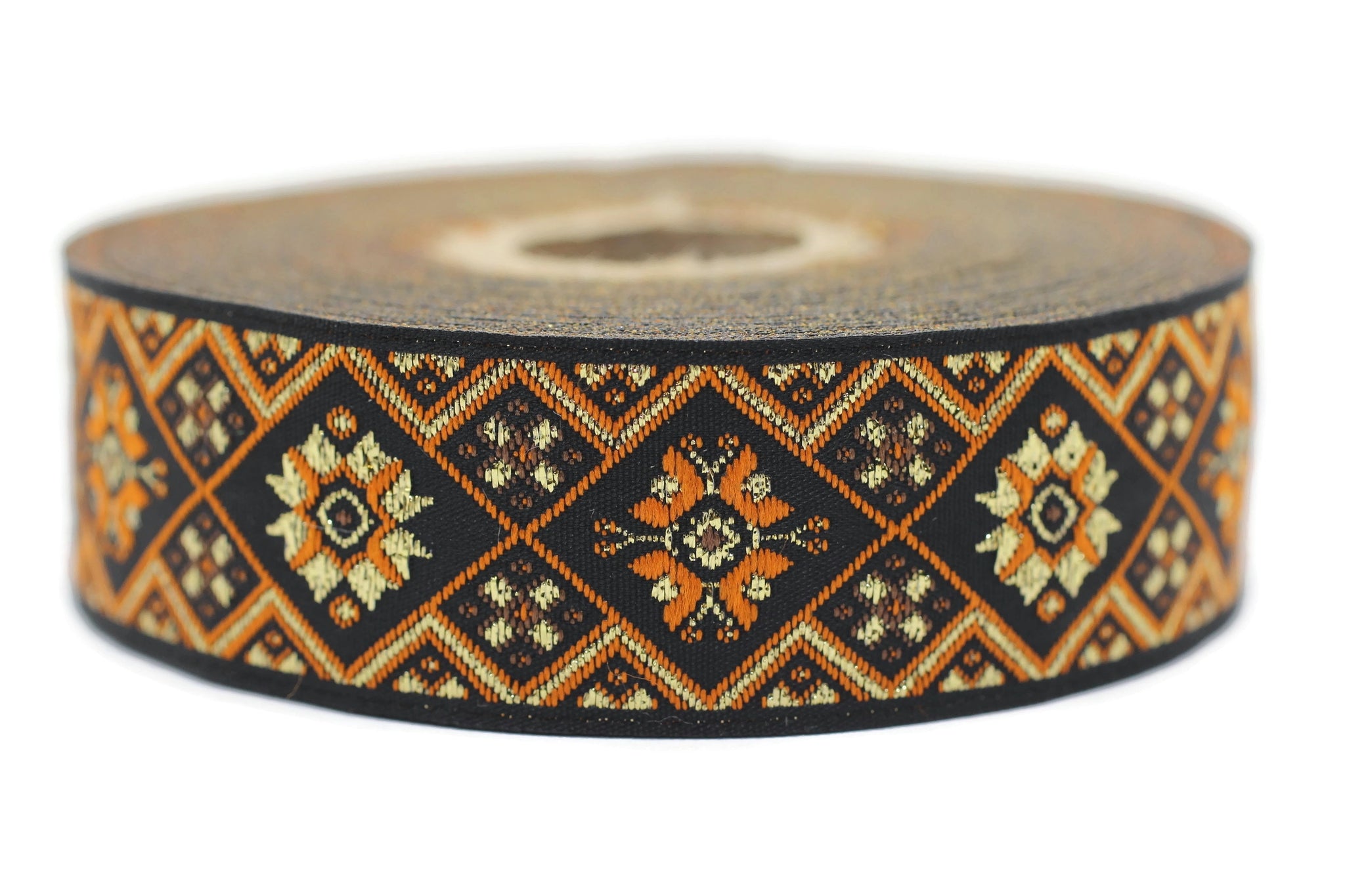 25 mm Orange Geometric Ribbon (0.98 inches), Geometric trim, jacquard trim, craft supplies, vintage trim, jacquard ribbon, 25975