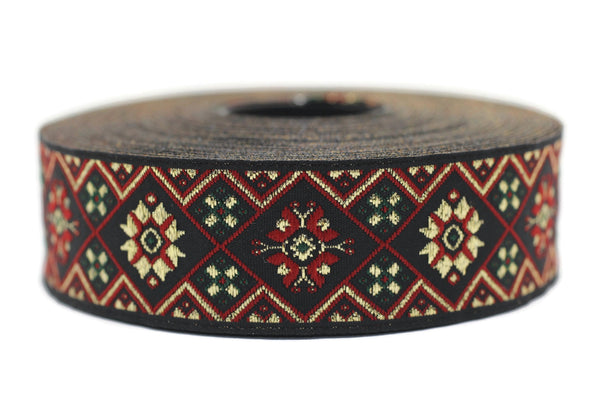 25 mm Colorfull Geometric Ribbon (0.98 inches), Geometric trim, jacquard trim, craft supplies, vintage trim, jacquard ribbon, 25975