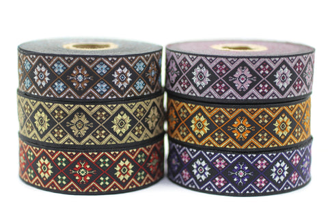 25 mm Colorfull Geometric Ribbon (0.98 inches), Geometric trim, jacquard trim, craft supplies, vintage trim, jacquard ribbon, 25975