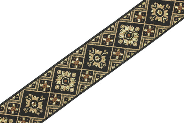 35 mm Golden Geometric Ribbon, (1.37 inches, Geometric trim, jacquard trim, craft trim by the yards, vintage trim, Jacquard ribbon, 35975