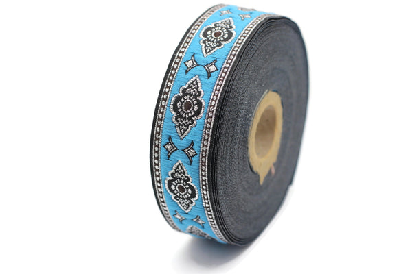 25 mm Sky Blue Renaissance Motive ribbon (0.98 inches), european ribbon, dog colar ribbons, Sewing, Jacquard ribbon, Trim, 25905