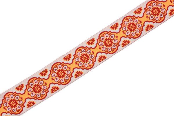 25 mm Orange Floral ribbon, Jacquard ribbon, 0.98 inches, Decorative ribbon, Craft Ribbon, Jacquard trim, costume ribbon, sewing trim, 25707
