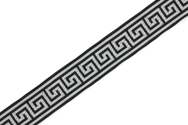 22 mm Silver&Black Jacquard ribbons 0.86 inches, Greek Key Jacquard trim, Sewing Trims, woven ribbons, collars supply, 22062