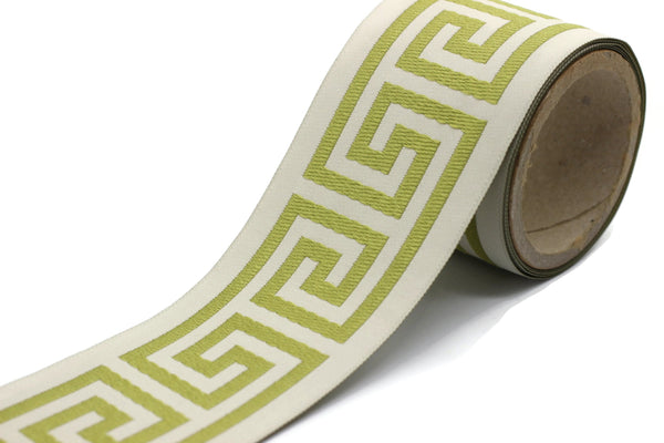 Green 68 mm Greek Key Ribbon Trim (2.67 inch), Jacquard Trims for your Drapes, Curtains, Drapery Banding, Drapery Trim Tape V6 176