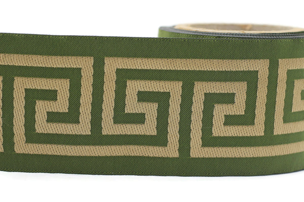 68 mm Green Elegant Greek Key Ribbon Trim (2.67 inch), Jacquard Trims for your Drapes, Curtains, Drapery Banding, Drapery Trim Tape 176 V13