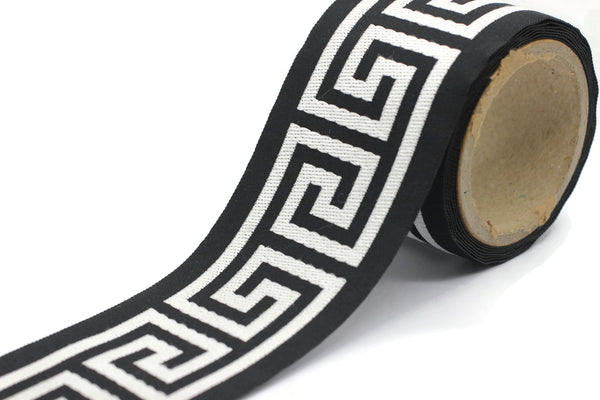 68 mm Black Greek Key Ribbon Trim (2.67 inch), Jacquard Trims for your Drapes, Curtains, Drapery Banding, Drapery Trim Tape V9 176
