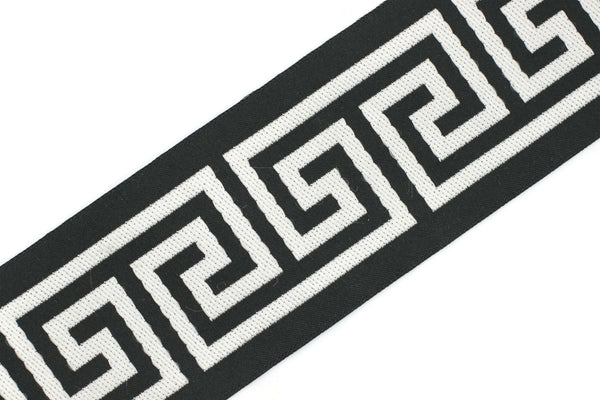 68 mm Black Greek Key Ribbon Trim (2.67 inch), Jacquard Trims for your Drapes, Curtains, Drapery Banding, Drapery Trim Tape V9 176