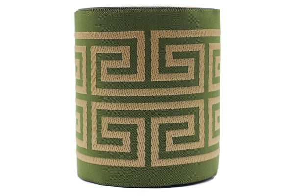 100 mm Green Elegant Greek Key Border, Curtain trims, Sewing Trim, drapery trim, Athena Chinoiserie ribbon Gimp Drapery, Home Decor 176 V13