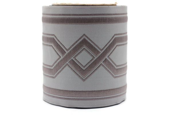 Gray 100 mm Embroidered Ribbons (3.93 inch), Jacquard Trims, Sewing Trim, Drapery Trim, Curtain Trims, Jacquard Ribbons 178 V3