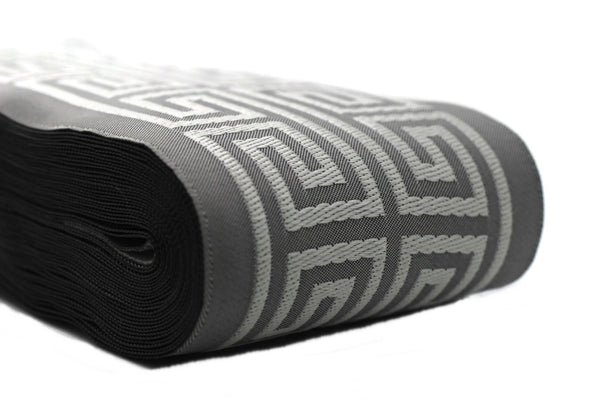 3.9" Greek Key Jacquard Ribbon for Drapes, 16 Yards in one Continuous Sewing Trim, Curtains, Drapery Banding, Drapery Trim Tape 176 V14