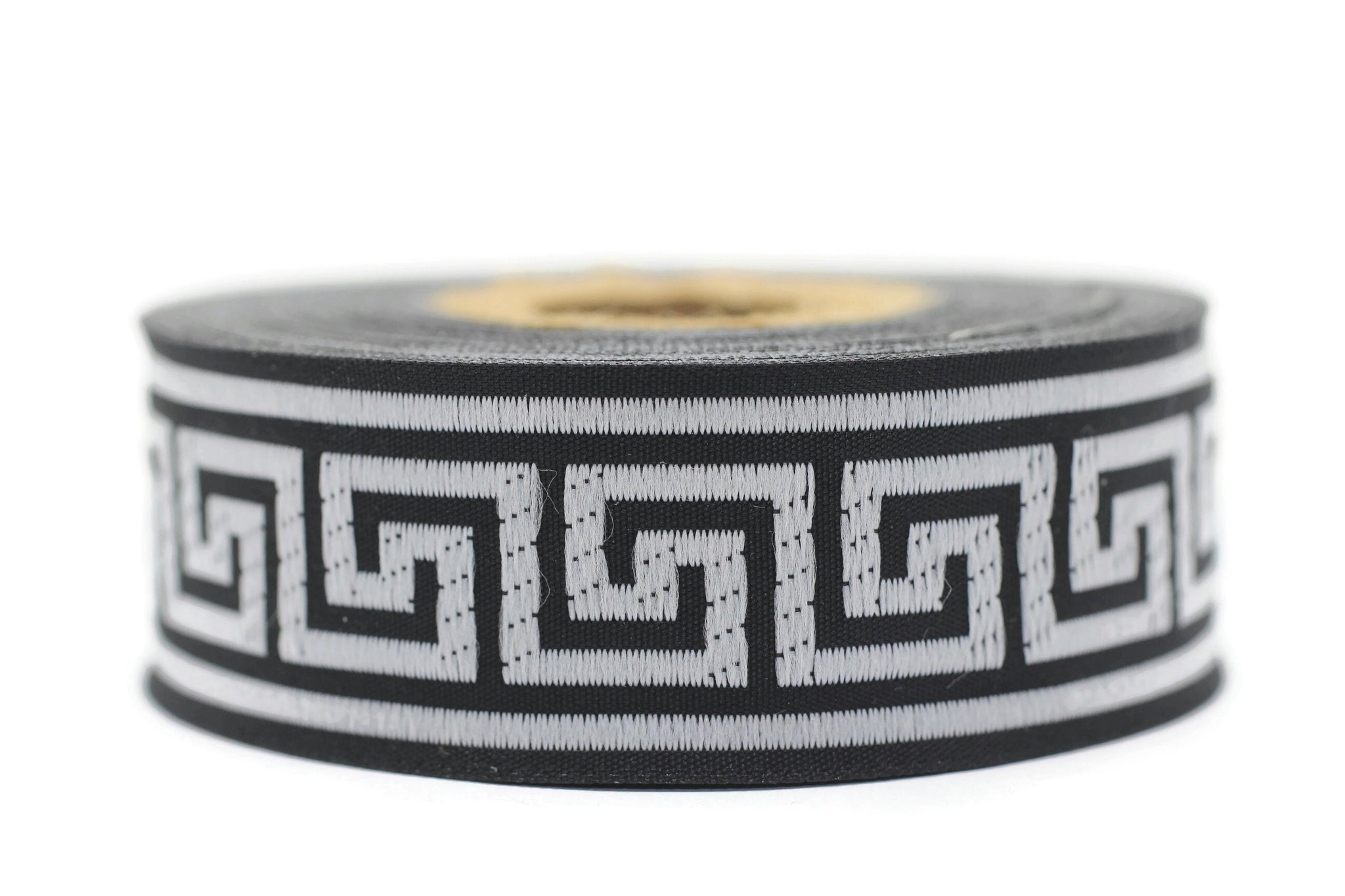 22 mm Silver&Black Jacquard ribbons 0.86 inches, Greek Key Jacquard trim, Sewing Trims, woven ribbons, collars supply, 22062