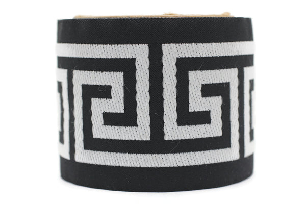 68 mm Black Greek Key Ribbon Trim (2.67 inch), Jacquard Trims for your Drapes, Curtains, Drapery Banding, Drapery Trim Tape V9 176