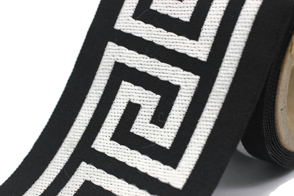 68 mm Black Greek Key Ribbon Trim (2.67 inch), Jacquard Trims for your Drapes, Curtains, Drapery Banding, Drapery Trim Tape V9 176