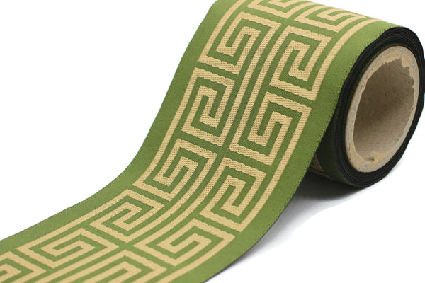 100 mm Green Elegant Greek Key Border, Curtain trims, Sewing Trim, drapery trim, Athena Chinoiserie ribbon Gimp Drapery, Home Decor 176 V13