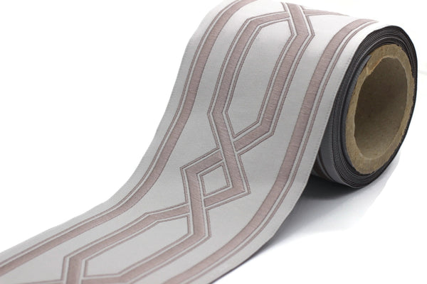 Gray 100 mm Embroidered Ribbons (3.93 inch), Jacquard Trims, Sewing Trim, Drapery Trim, Curtain Trims, Jacquard Ribbons 178 V3