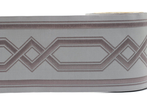 Gray 100 mm Embroidered Ribbons (3.93 inch), Jacquard Trims, Sewing Trim, Drapery Trim, Curtain Trims, Jacquard Ribbons 178 V3
