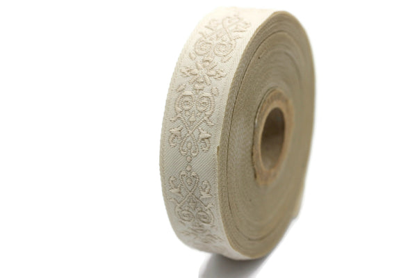 20mm Beige Victorian Jade Jacquard Ribbon 0.78 (inch) | Embroidered Bordure | Fabric Tapestry for Embellishment Craft Home Decor | 20271