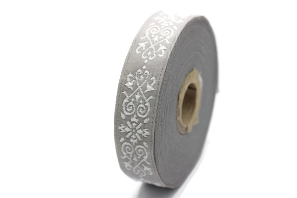 20mm White-Gray Victorian Jade Jacquard Ribbon 0.78(inch) | Embroidered Bordure | Fabric Tapestry for Embellishment Craft Home Decor | 20271