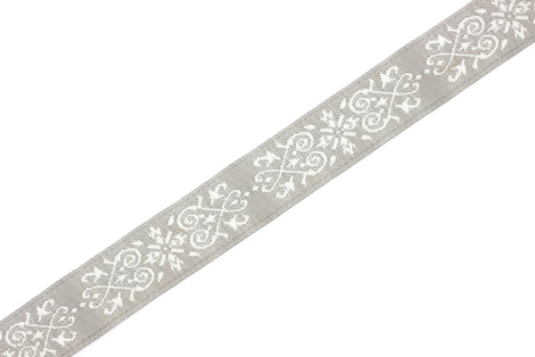 20mm White-Gray Victorian Jade Jacquard Ribbon 0.78(inch) | Embroidered Bordure | Fabric Tapestry for Embellishment Craft Home Decor | 20271
