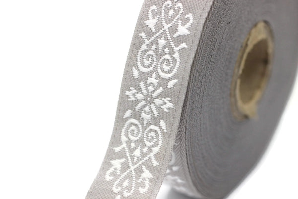 20mm White-Gray Victorian Jade Jacquard Ribbon 0.78(inch) | Embroidered Bordure | Fabric Tapestry for Embellishment Craft Home Decor | 20271
