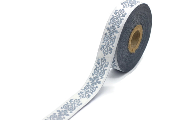 20 mm Blue Victorian Jade Jacquard Ribbon 0.78 (inch) | Embroidered Bordure | Fabric Tapestry for Embellishment Craft Home Decor | 20271
